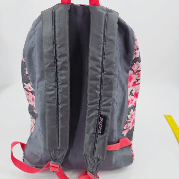 Jansport 25 Ltrs Diamond Plumeria Floral Pink and Gray School Backpack - Picture 2 of 16
